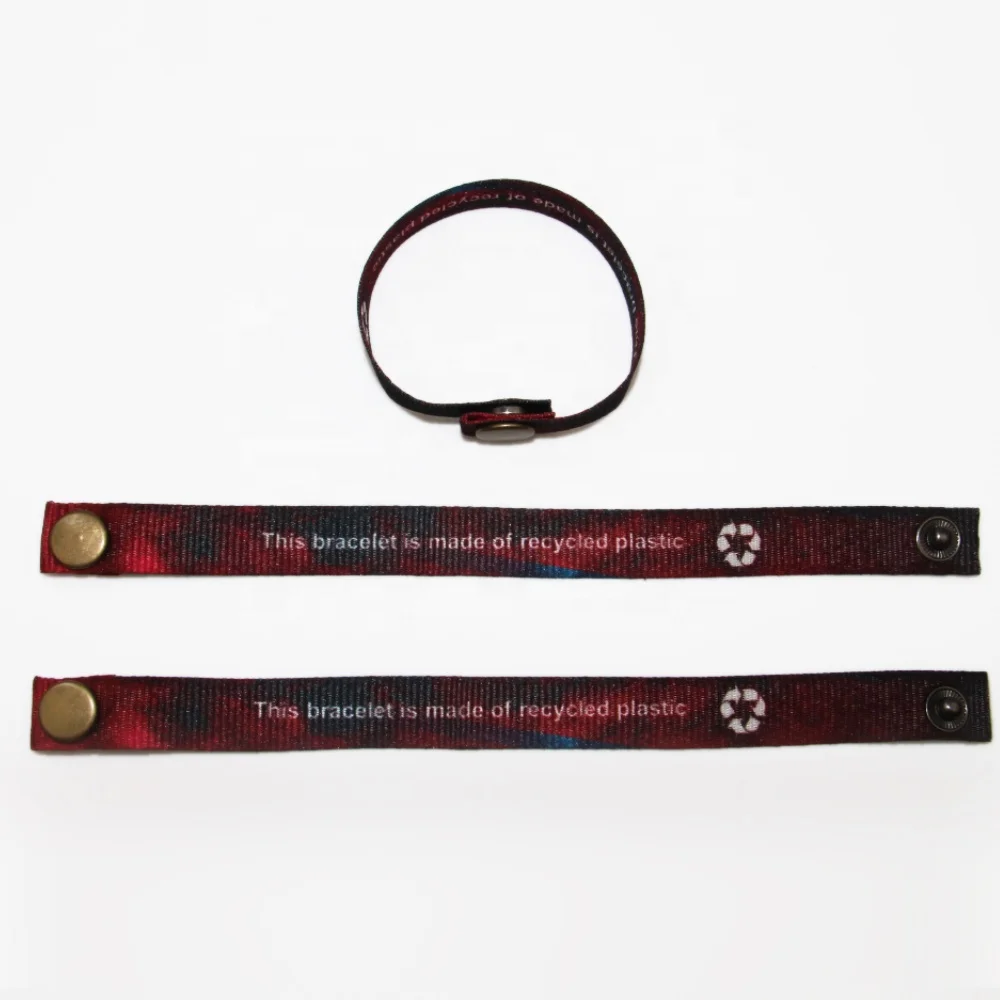 OEM recycled plastic fabric wristband with metal snap button