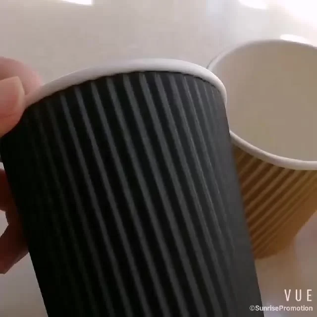 12oz Gold Foil Ripple Wall Paper Coffee Cup Disposable Beverage Cup with Stamping Embossing Vanishing Print Handling Feature