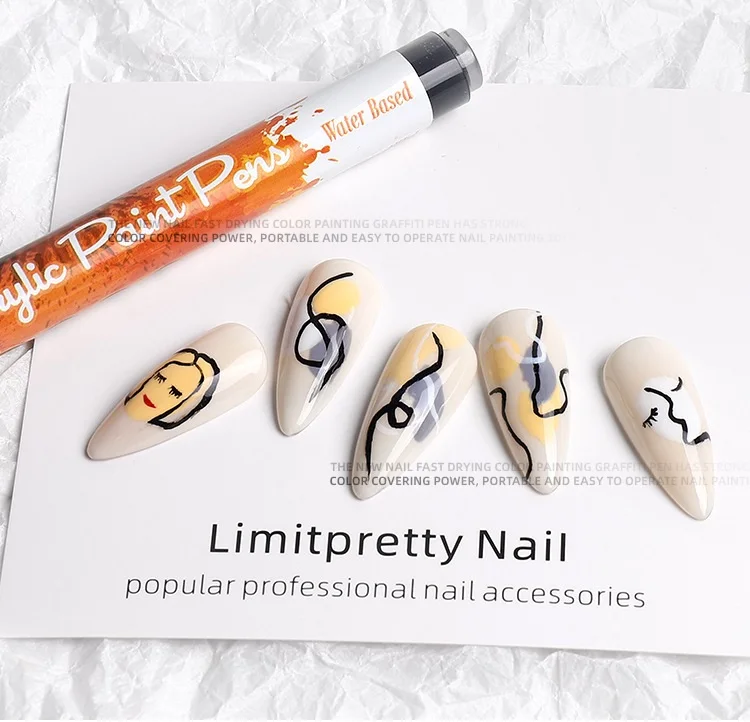 Convenient Quick Nail Art Pen Acrylic Paint Graffiti Nail Pen Black White Gradient French Drawing Line Phototherapy Pen Flowers
