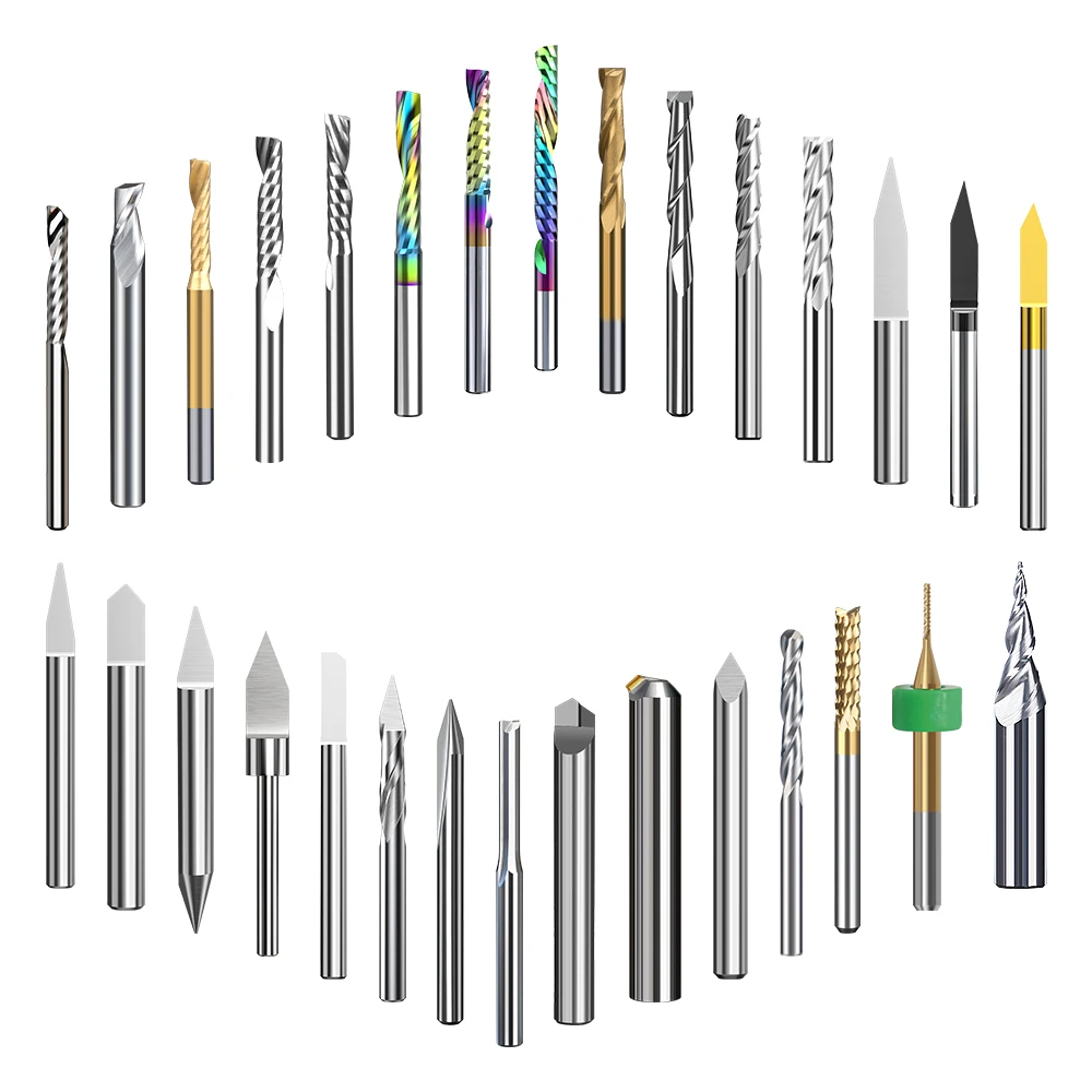 HUHAO 3.175mm Colorful  coated single edge aluminum milling cutter profile composite cutting engraving machine bit