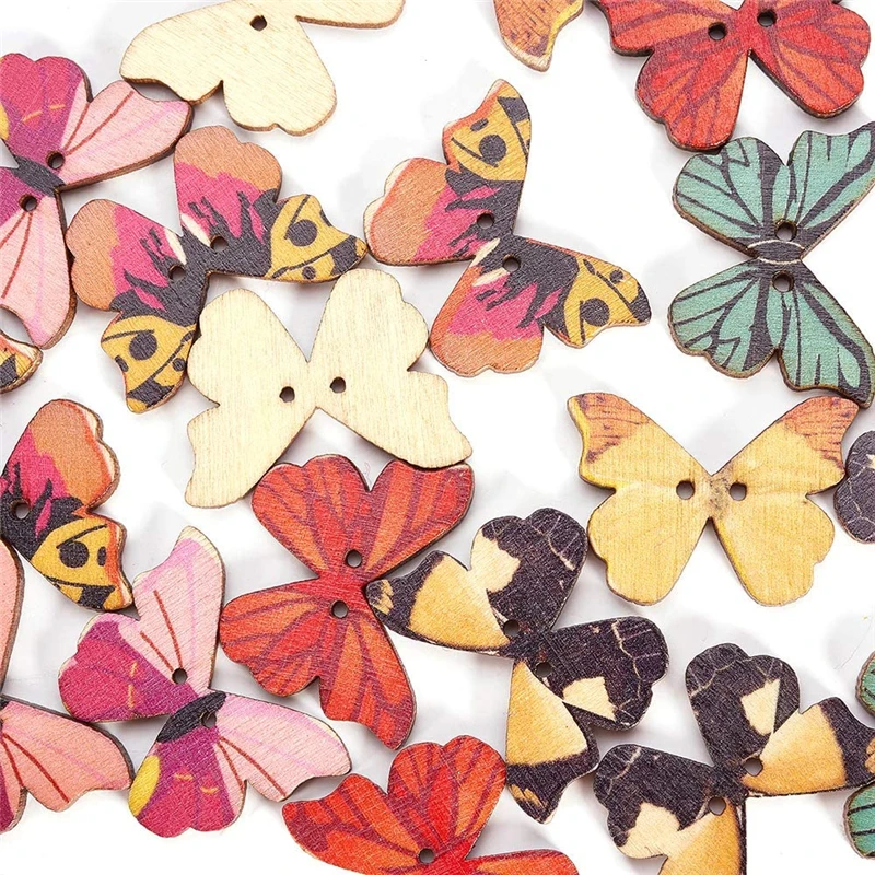 Wholesale colorful wooden butterfly buttons