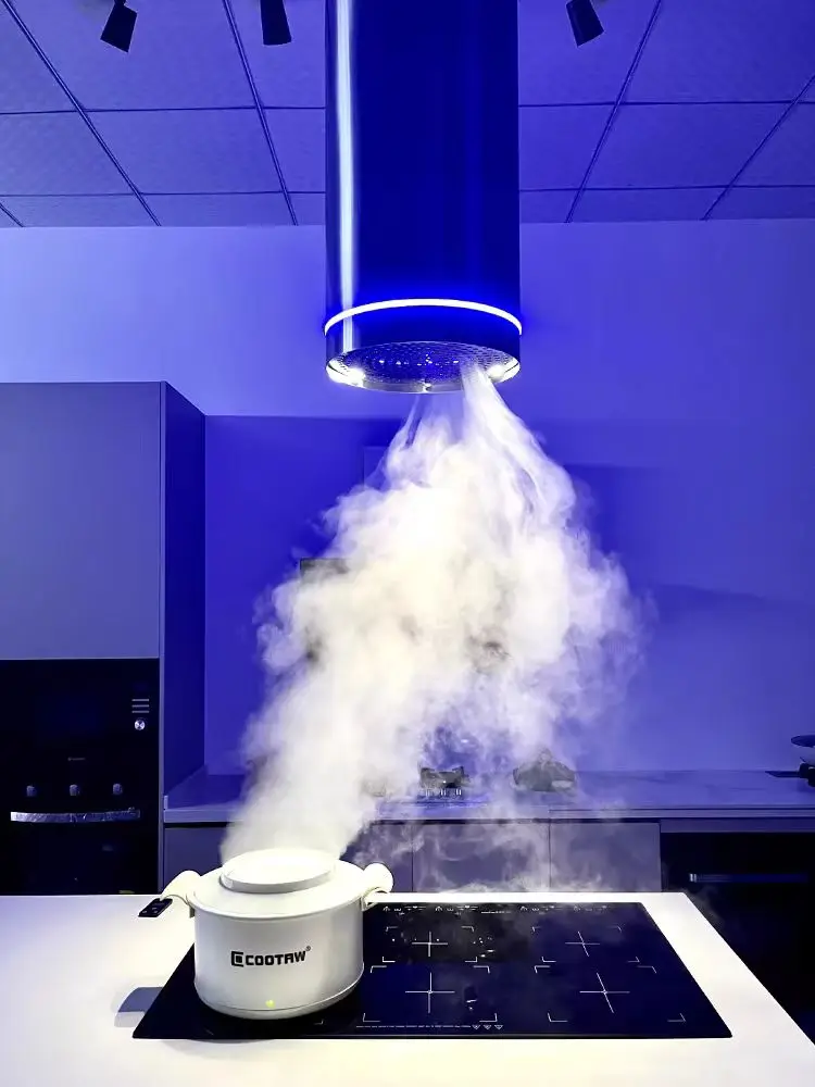 Black Circular Island Range Hood Silent Smoke Exhaust Hood Column Ceiling Suspended Top Chimney for Kitchen Cooking Utensils