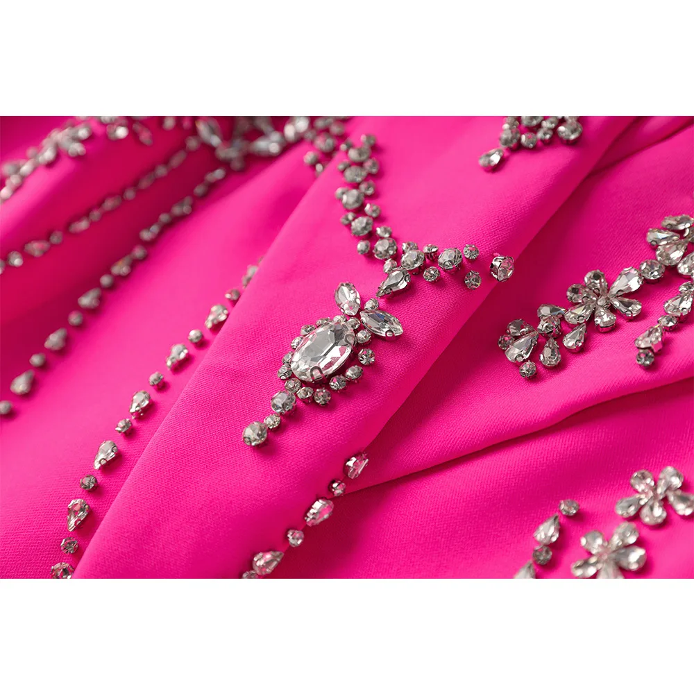 Bettergirl High Quality Autumn And Winter New Female Heavy Industry Nail Bead Suit Dress Rose Temperament Dress