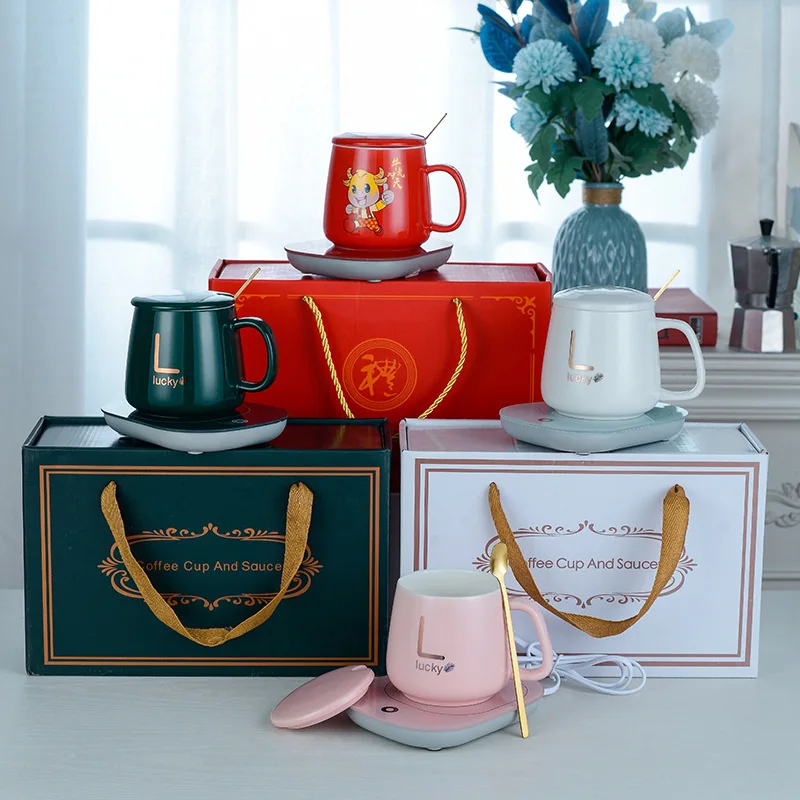 2023 Promotional Gifts Cute 55 Degrees Temperature Control Smart Mug Electric Heating Ceramic Mug With Warmer