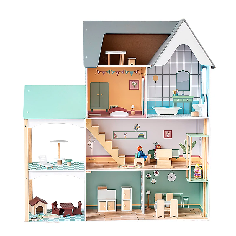 Wooden miniature Baby Doll house kids house game sets with safe material and pretty appearance