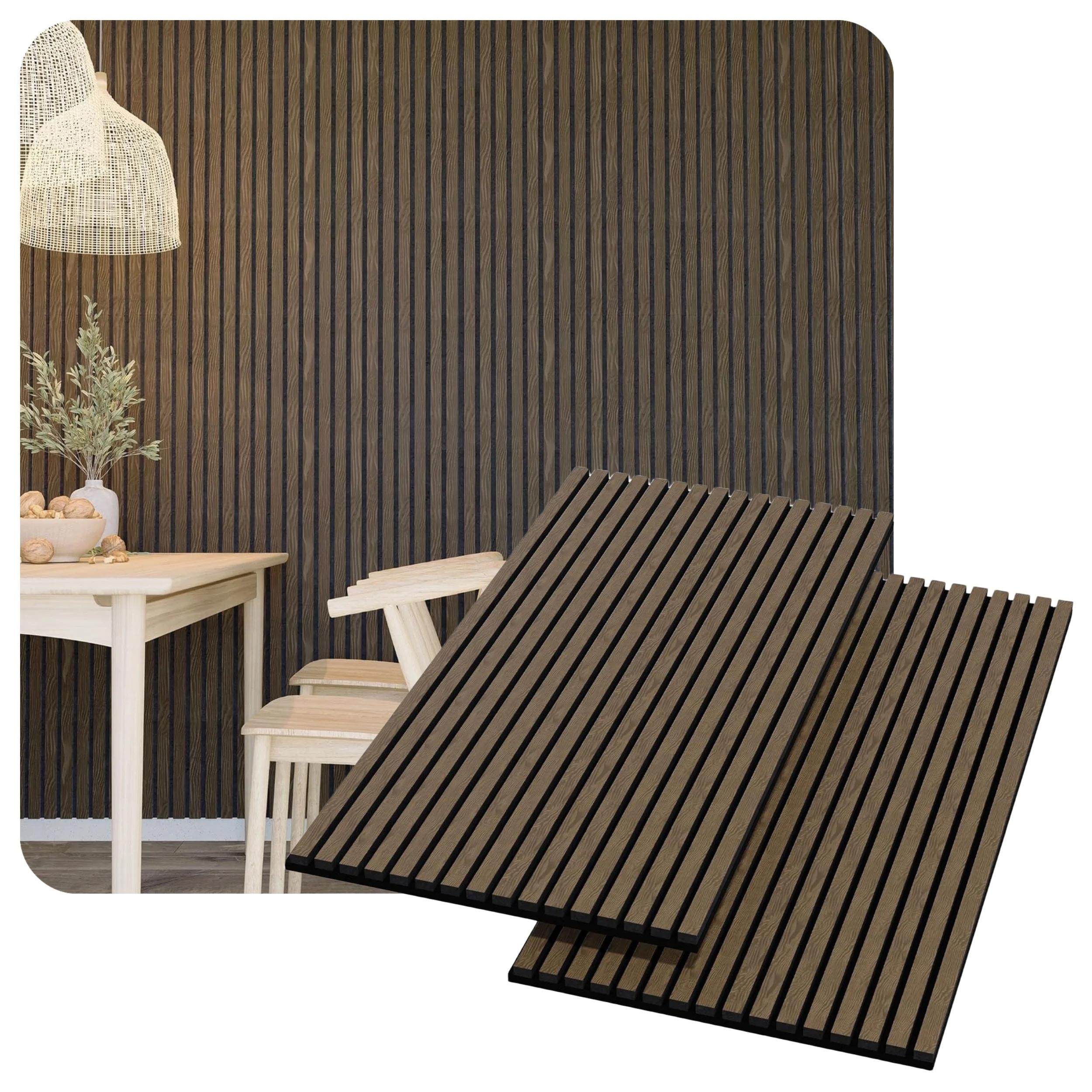 Akupanel Akustik Panel Holz Soundproof Acoustic Slat Wall Panel Smoked Oak Veneer MDF Wood Slat Acoustic Panel on Black PET Felt