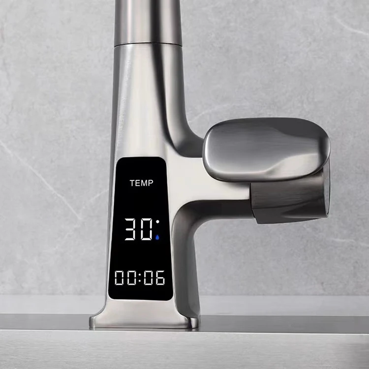swivel kitchen sink faucet pull-out kitchen mixer with smart sensor sprayer waterfall rainfall disgital display 2023 new model