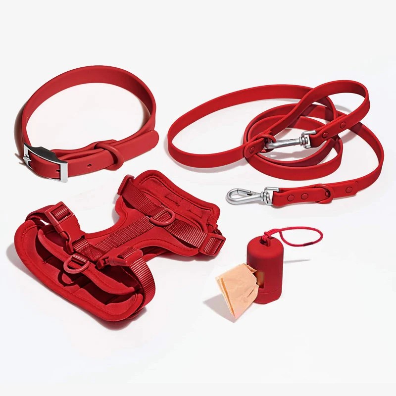 Wholesale custom pvc pet leash collars waterproof soft pvc dog collar and leash harness set
