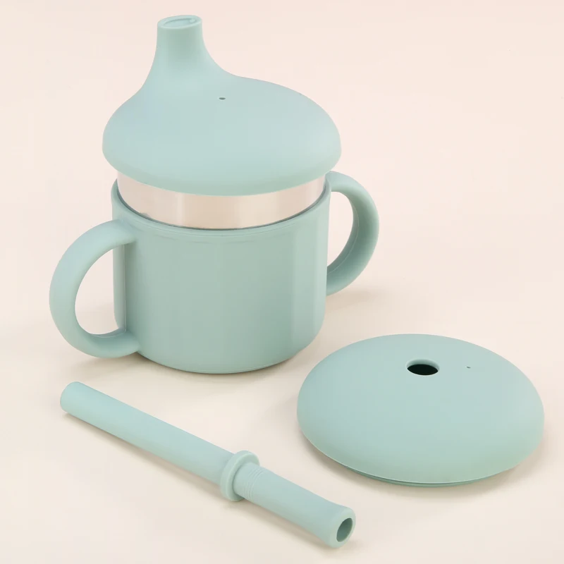 Food Grade Silicone Stainless Steels Baby Snack Cup Drinking Cups Sippy Straw Cups For Babies