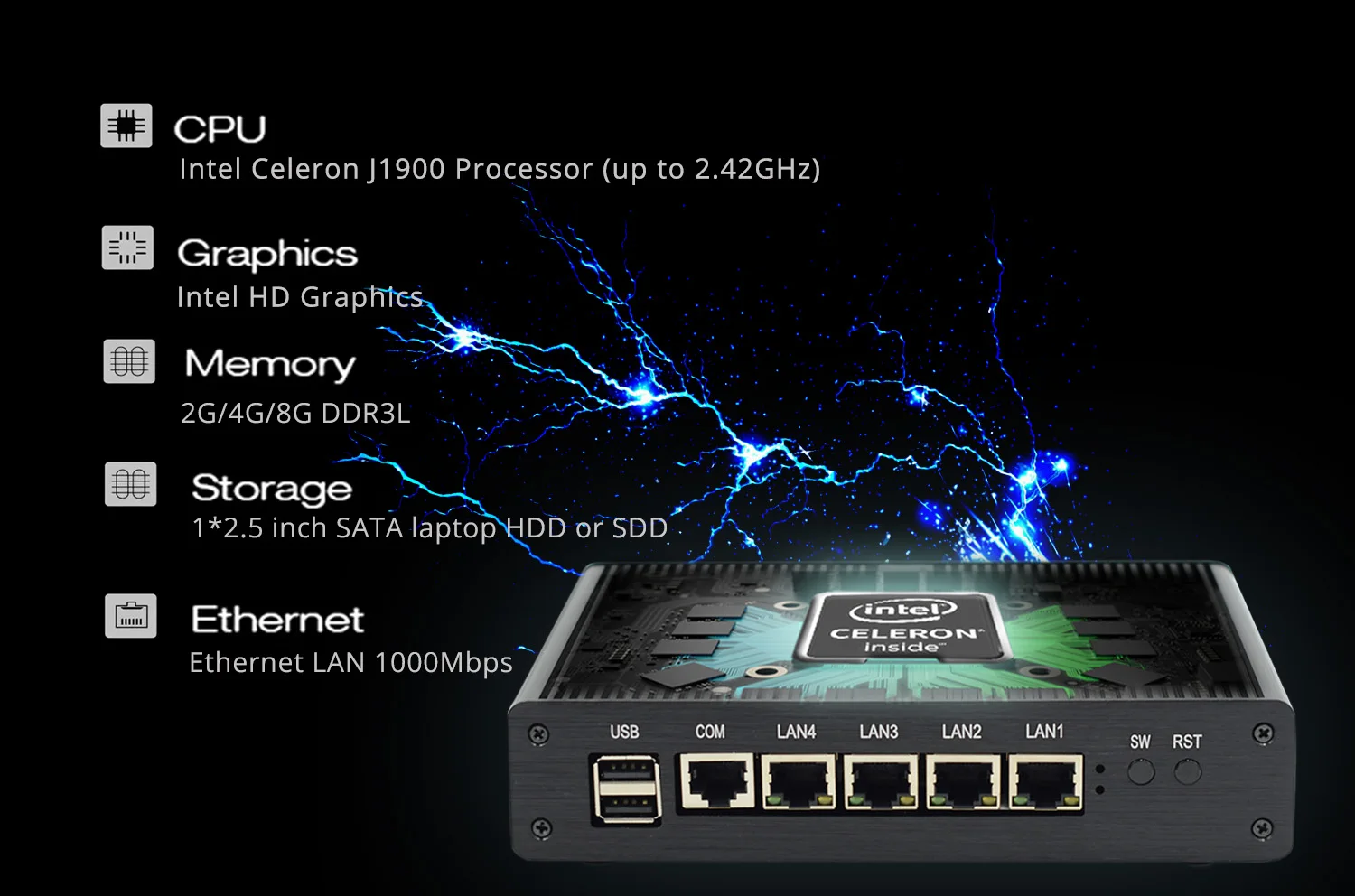  Безвентиляторный мини-компьютер Celeron J 1900 четырехъядерный 2 42 ГГц UHD 1080 P умный настольный компьютер все в одном