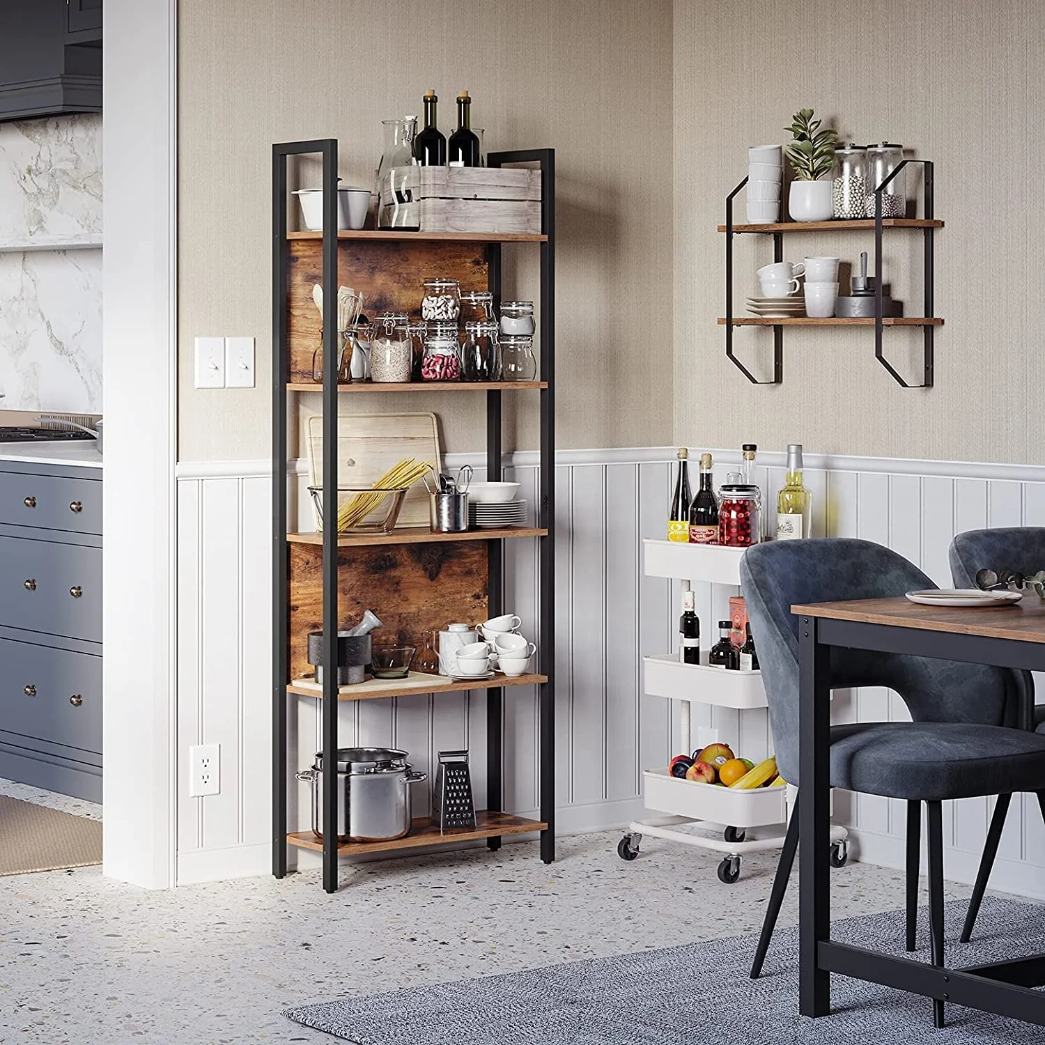 Modern Industrial 5-Tier Bookshelf Storage display shelf rack bookcase with Steel Frame Living Room