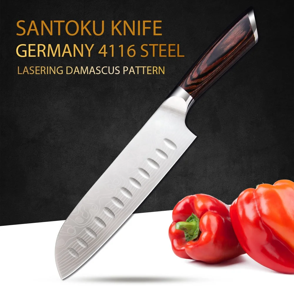 Немецкий нож Santoku из высокоуглеродистой нержавеющей стали Timhome, деревянная ручка Pakka
