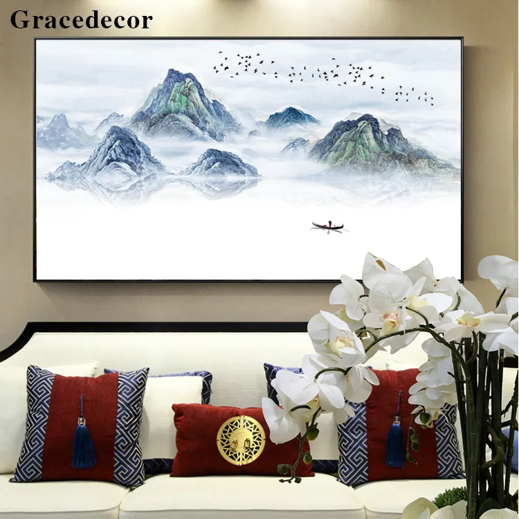 Home Decor Blue Mountains And Clouds Wall Hanging Pictures Paintings