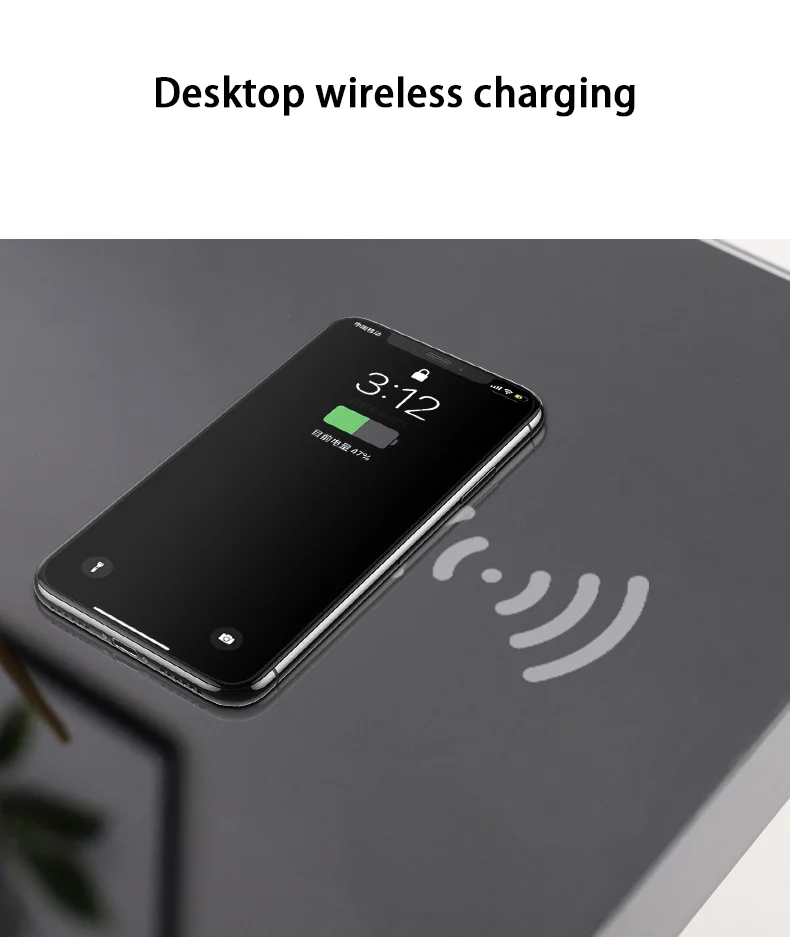 White glass desktop wireless charging three speed memory USB standing desk