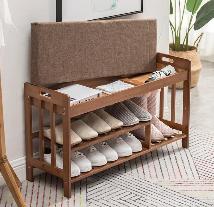 Настольный органайзер для хранения, Бамбуковая стойка для обуви с подушкой