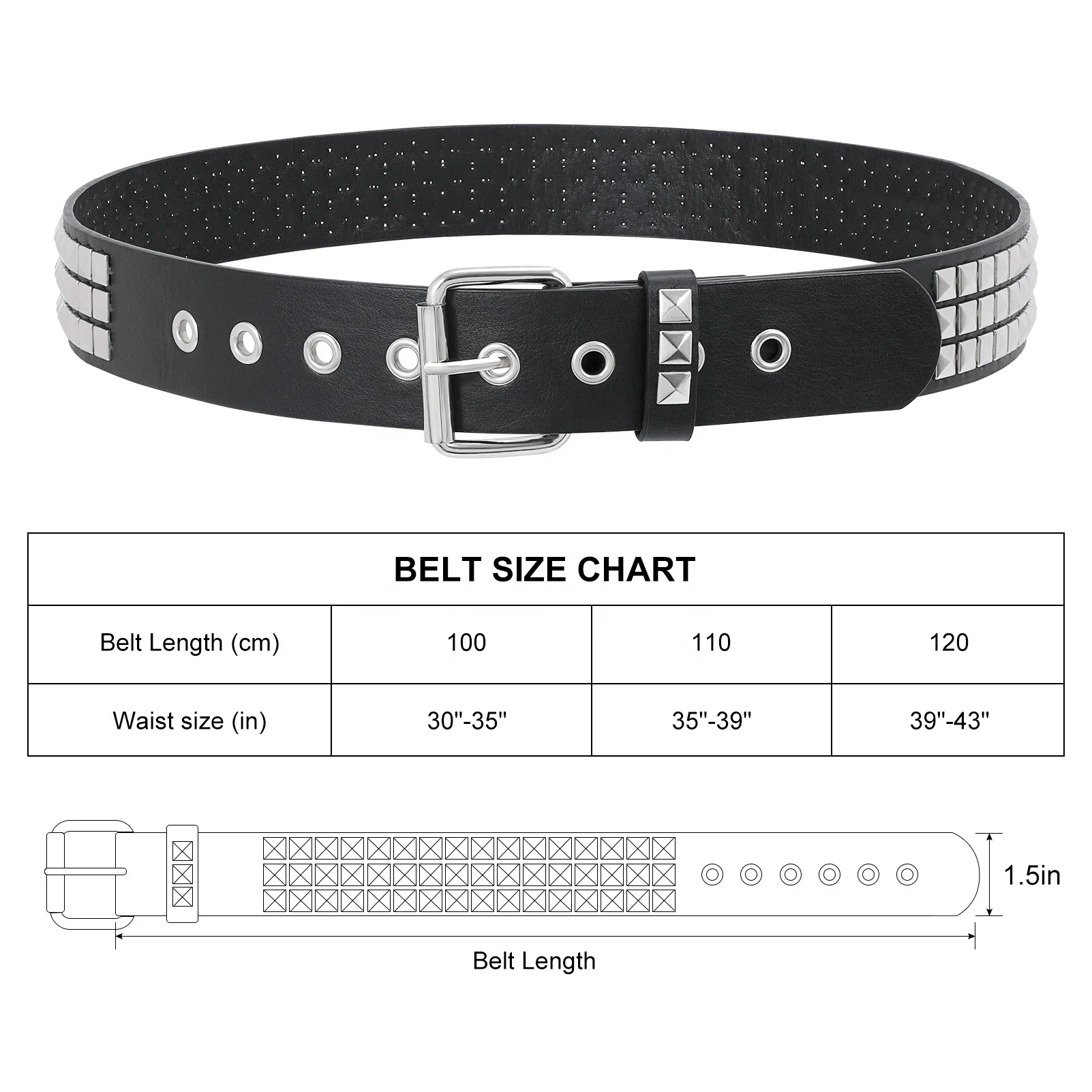 Punk Leather Studded Belt Square Beads Rivet Belts Metal Pyramid Belt For Jeans