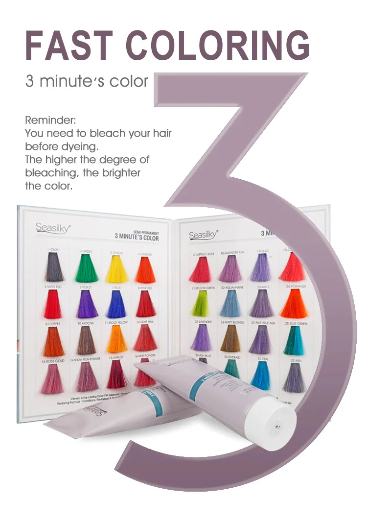 Seasilky Ammonia-Free Semi-Permanent Hair Color Temporary Dye for Pre-lightened Hair No Peroxide Required