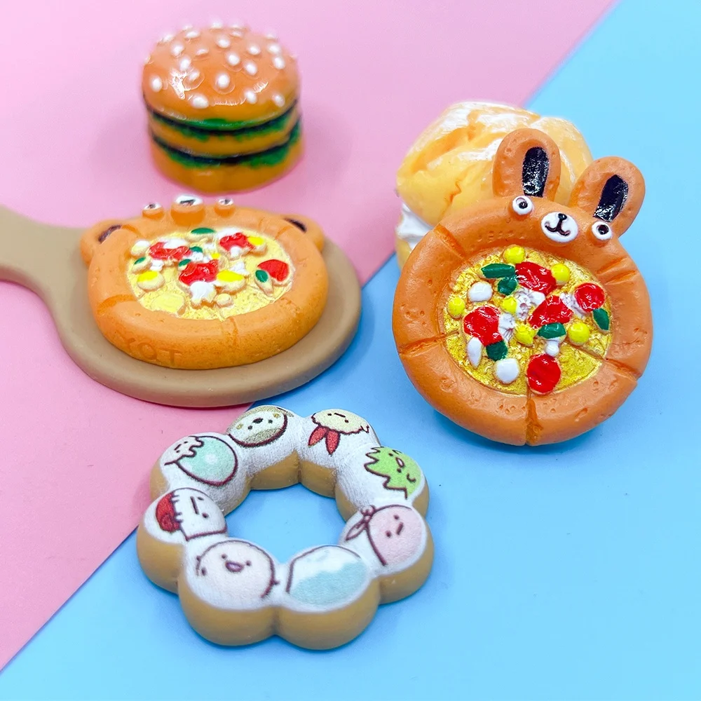 New Arrivals Simulated Pizza Hamburger Miniature Food Toys Flat Back Charms Resin Cabochon For Doll House Decoration