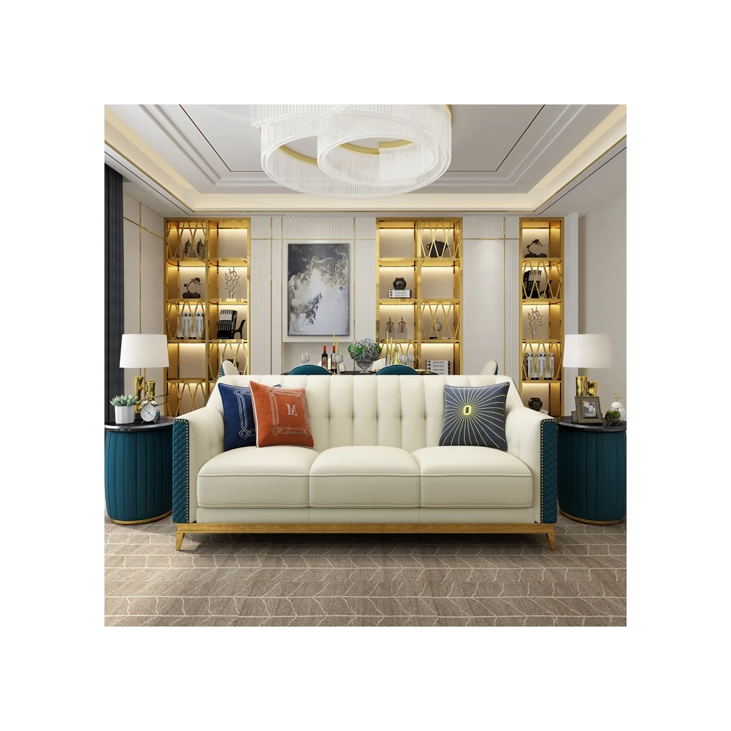 Nordic minimalist design simulation leather high resilience backrest sponge pine frame multi-person living room sofa