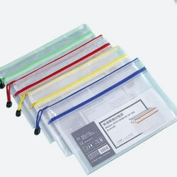PVC waterproof transparent zipper file bag  double layer mesh zipper document bag Custom logo