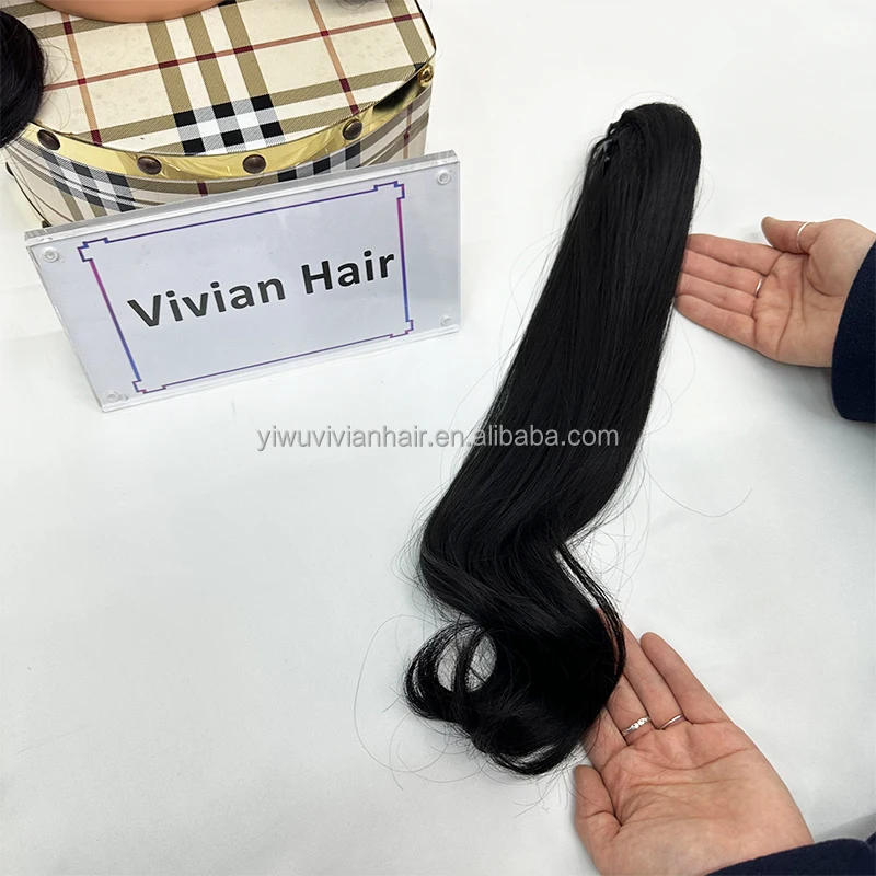 Vivian hair long curly wavy synthetic claw clip rasta hair ponytail for kids ponytail hair extension with claw clips