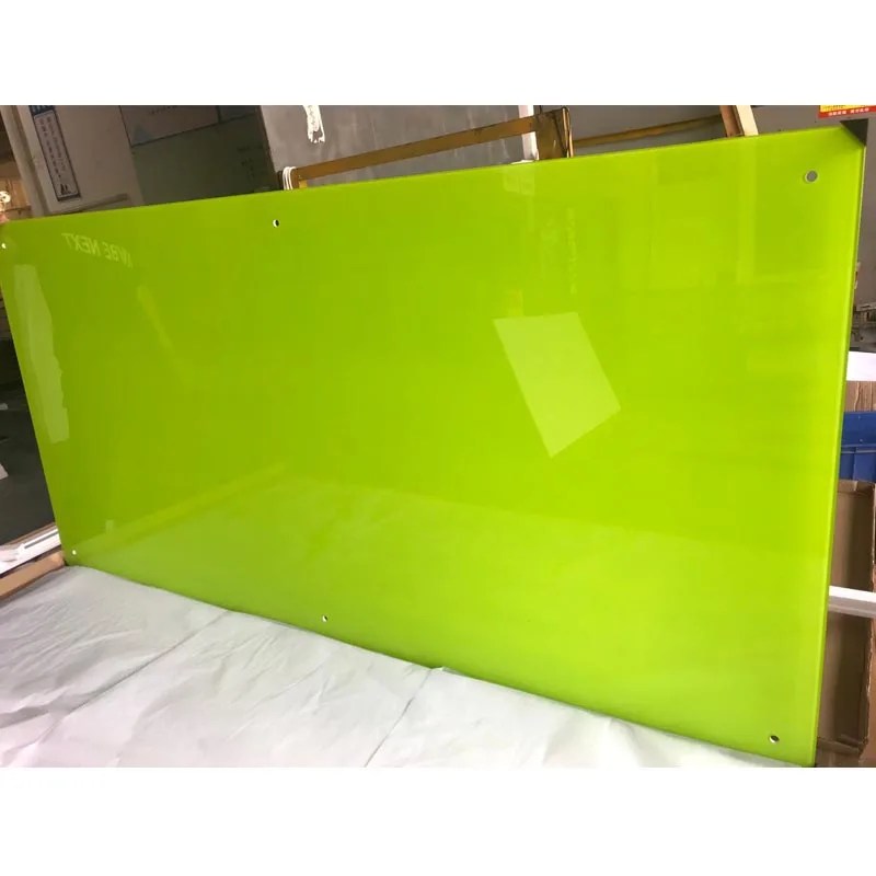 Factory customized wall mounted frameless green color magnetic office glass whiteboard