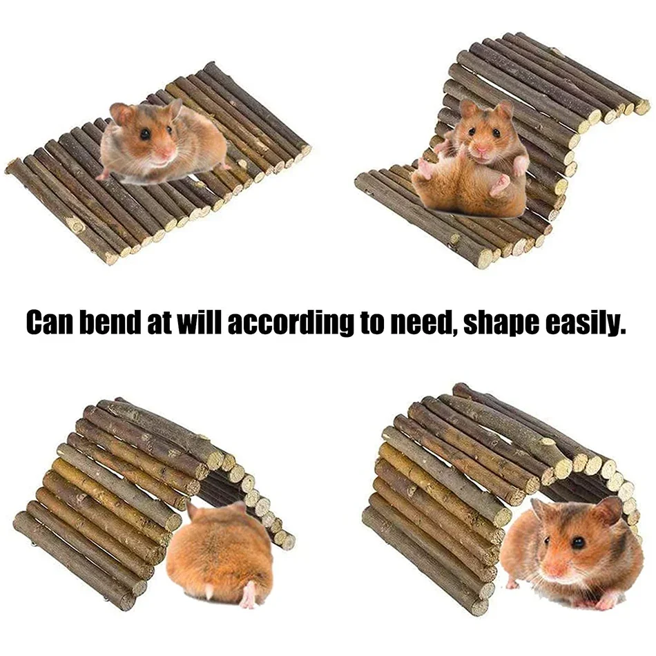 WILDMX Hamster Suspension Bridge Ladder Rodents Natural Wooden Arch Bendable Bridge Chew Toy