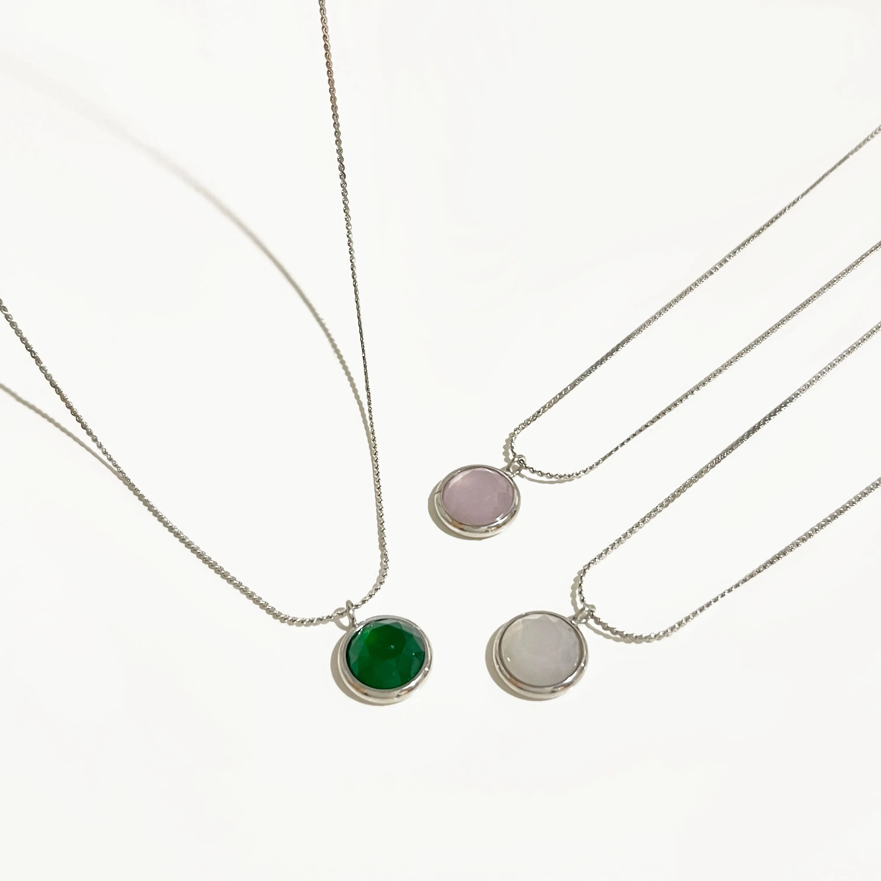 Gold Silver Color Rose Faceted Crystal Quartz Solitaire Charm Necklace Women Stainless Steel 18K Round Natural Stone Chain Gifts