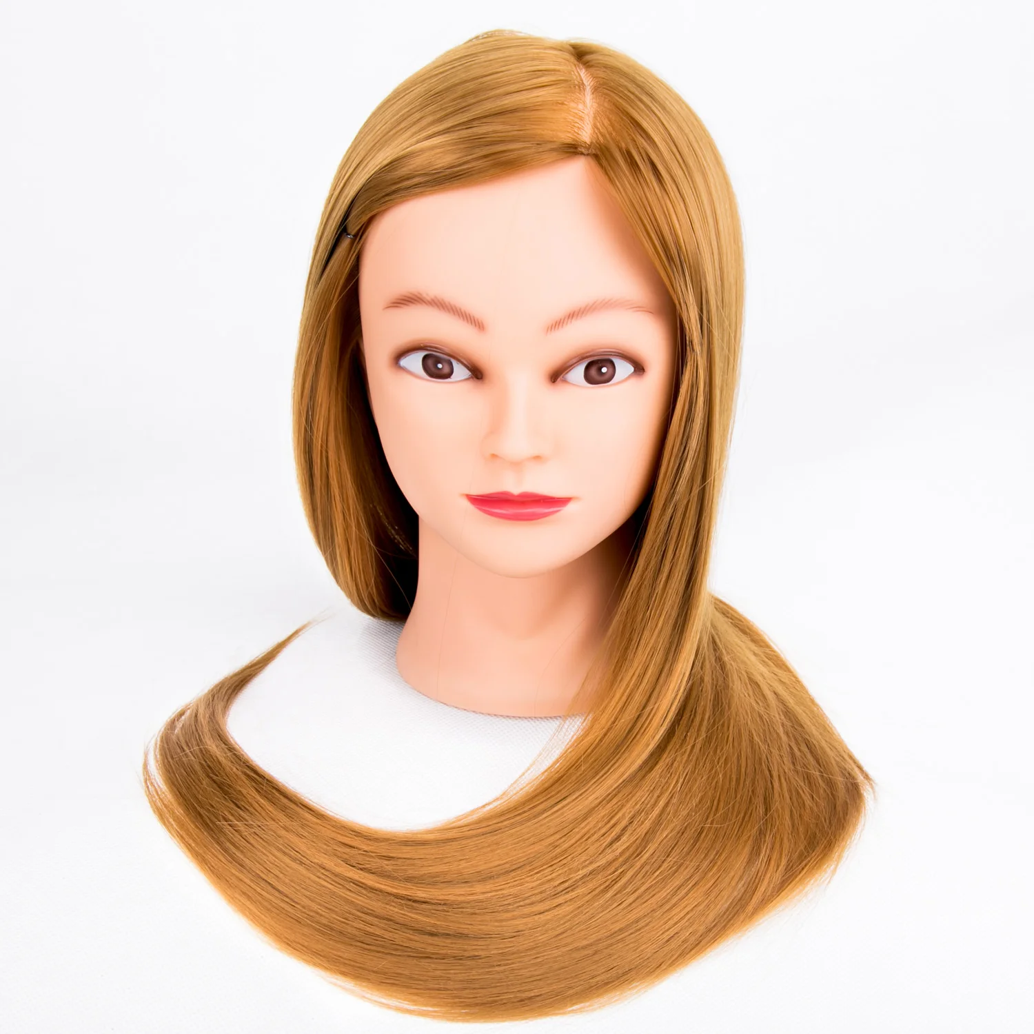 Female Synthetic Training Mannequin Manikin Head Wig Display Straight Golden Hair Table Mannequin Training Head For Hair Salon