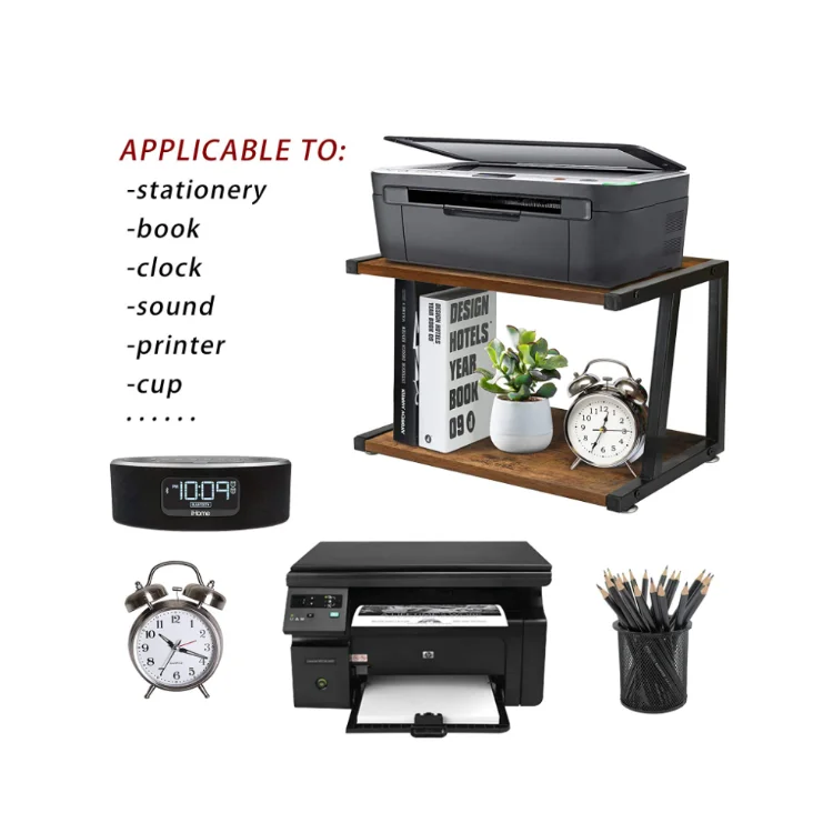 Hot sale rustic 2 tier desktop organizer with shelf home office wood printer stand