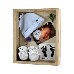 11 x 14 inch Shadow Box Solid Wood in Rustic Farmhouse Grey Picture Frame Case Wood Shadow Box Frame for baby keepsakes