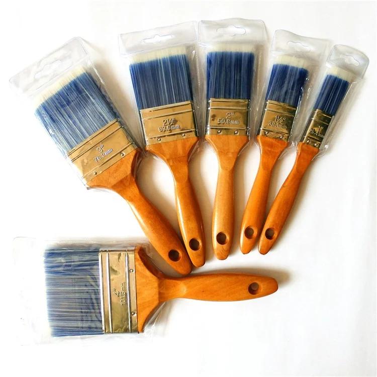 Paint brush With Blue Tapered  filament and Nature hard  wooden handle