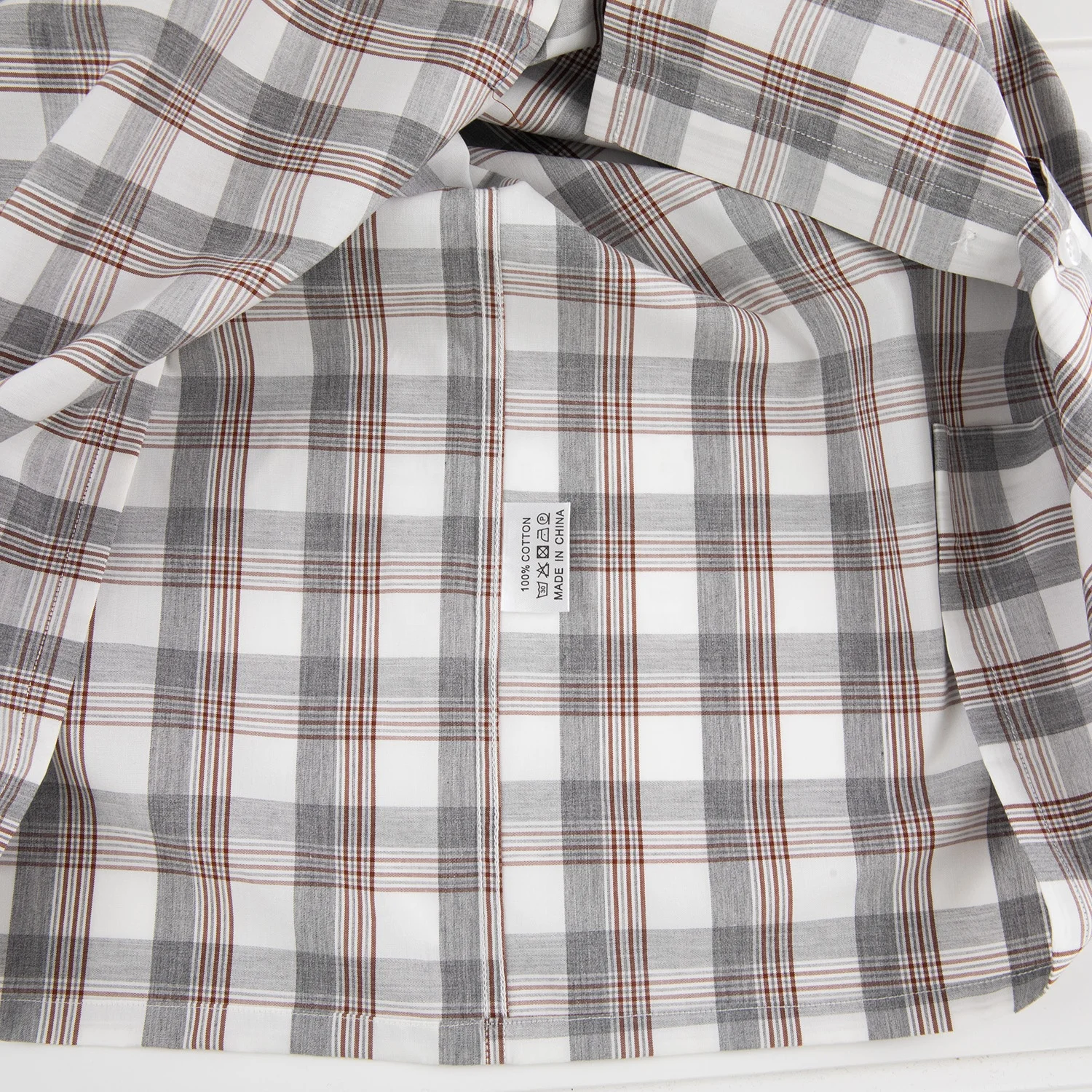 Custom Cargo Work Shirts Plaid Grey White Color Short Sleeve Square Collar Button Up Shirt For Men