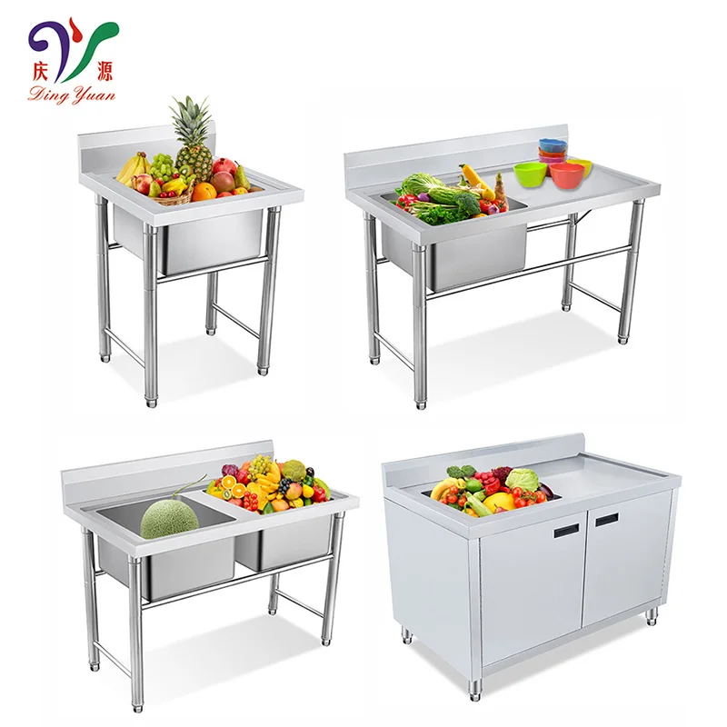 Chinese manufacturer industrial silver 304 stainless steel kitchen sink with double bowl & workstation for catering hotel use