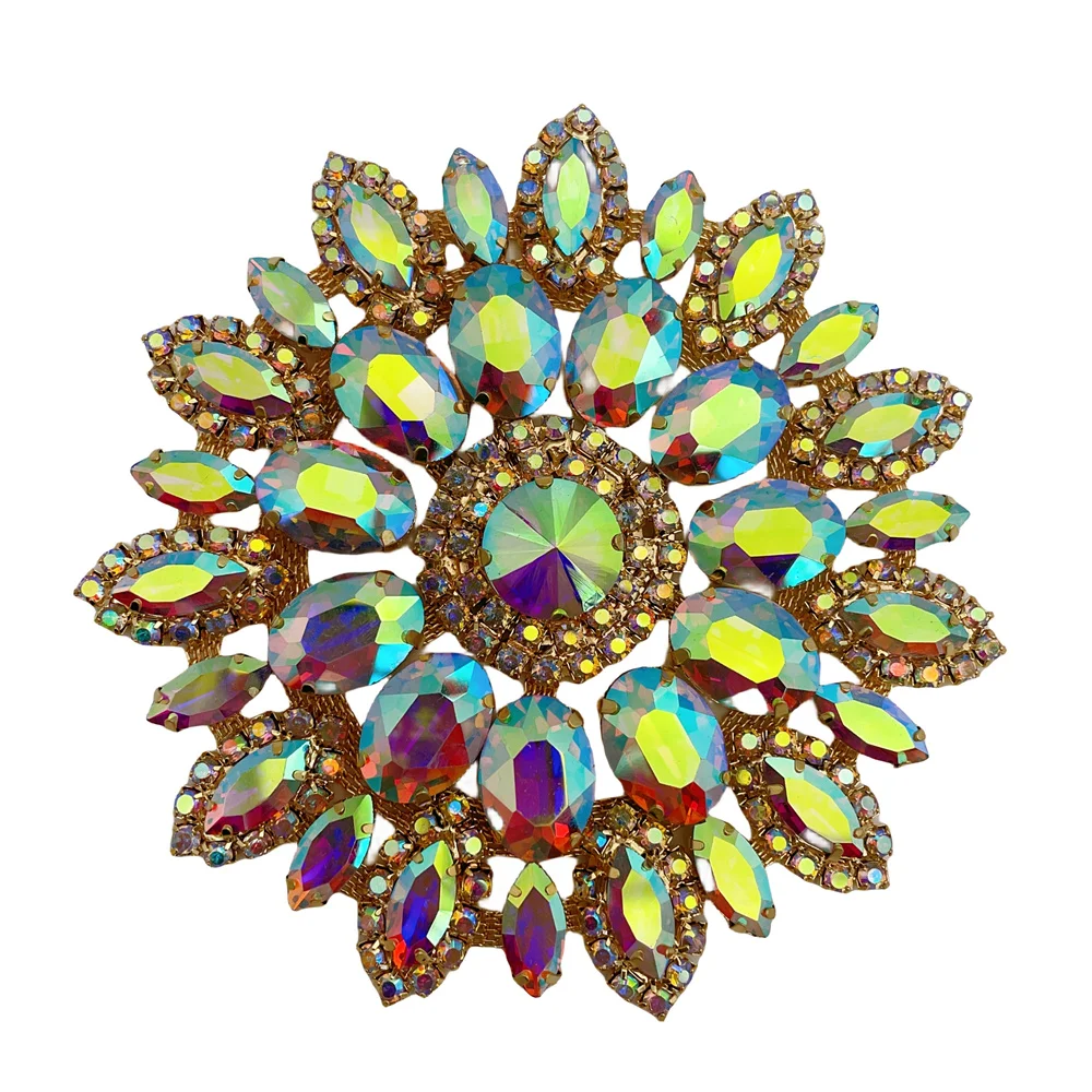 Wholesale  Round Flower Patches Crystal rhinestone applique  Embellishments for Women bridal Dress bag box