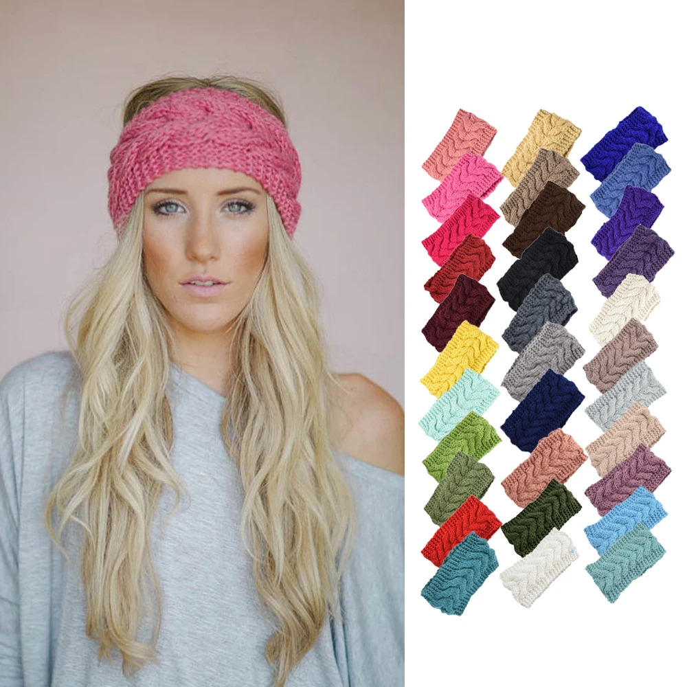 Вязаная повязка для волос, обогреватель для ушей, эластичная повязка на голову ручной работы, женская теплая повязка для волос, простые аксессуары, повязки