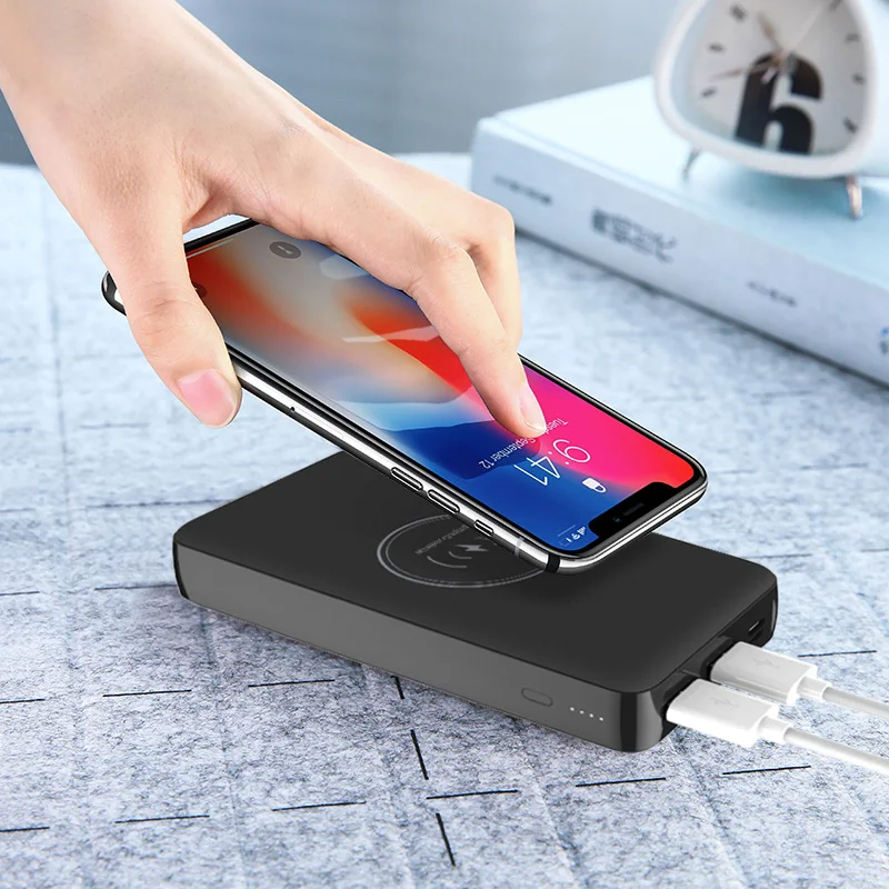 SOSLPAI super capacitor li-polymer battery mobile 10w wireless power bank 20000mah 2 usb quick charge phone power banks