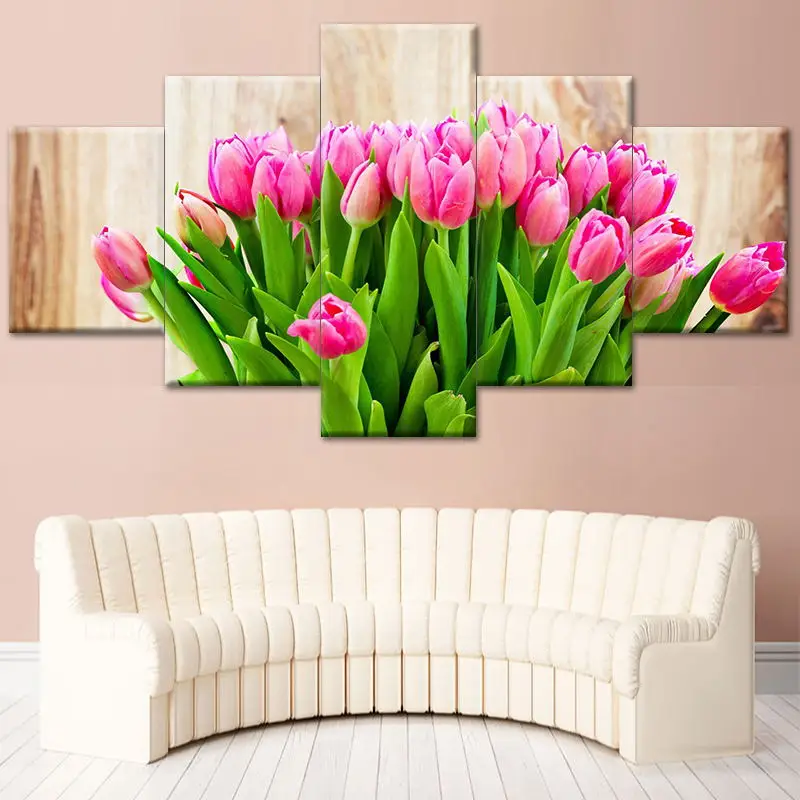 Art Wall Picture Canvas Print Floral Decor Wallpaper Mural Flower Living Room Decoration Poster Seven 5 Panel Oil Painting