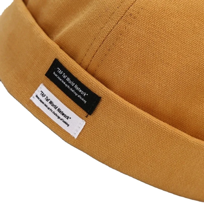 Custom Adjustable Leather Strap Mens Docker Hat Oem Cotton Brimless Skull Cap