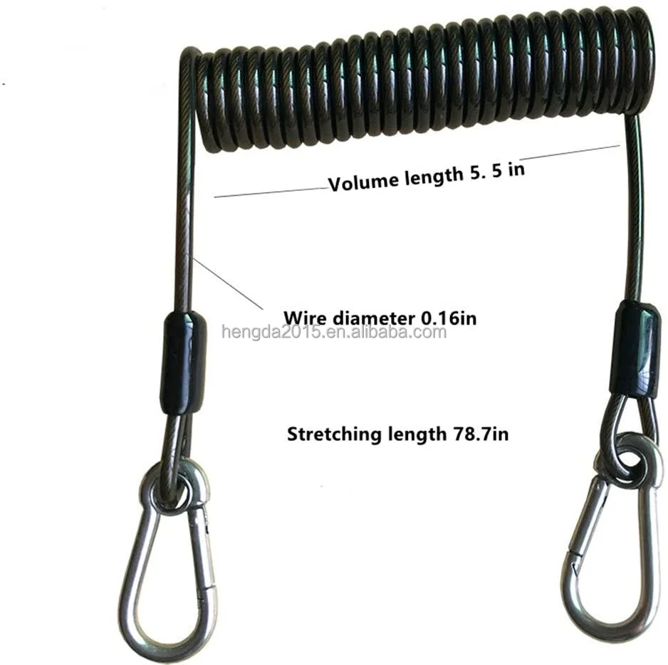 Factory OEM ODM Flexible Stainless Steel Wire Spring Coil rope Cord Retractable Safety tool Lanyards