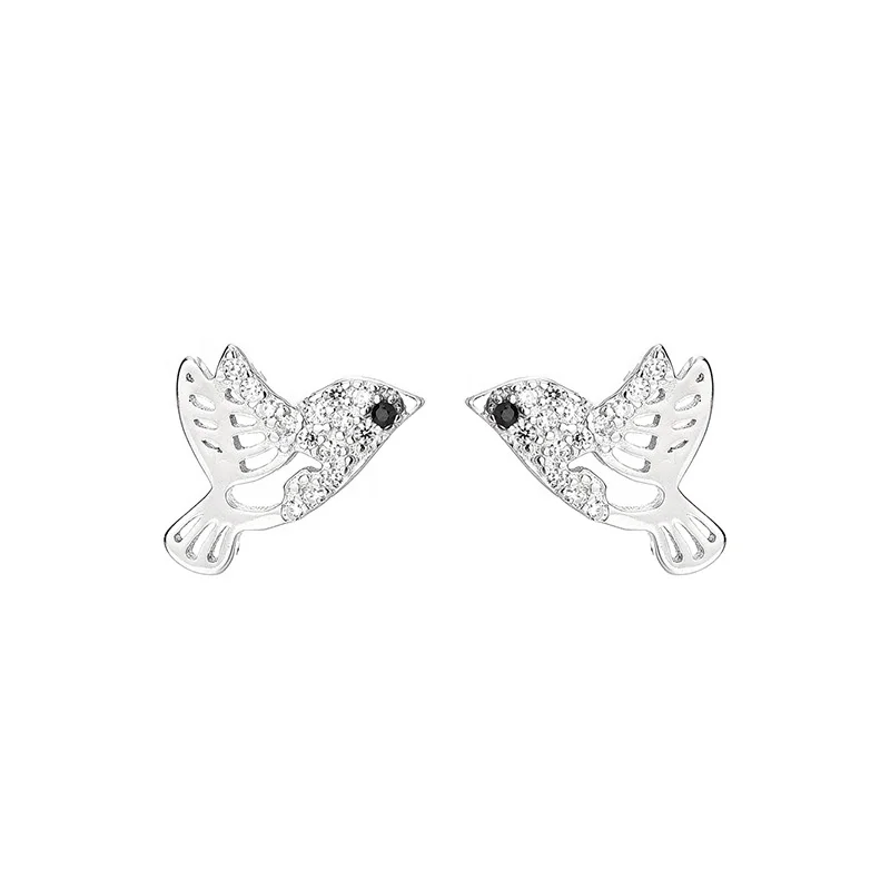 New 925 Sterling Silver Lovely Little Zircon Animal Bird Earring Custom Jewelry Stud Earrings For Women Girls