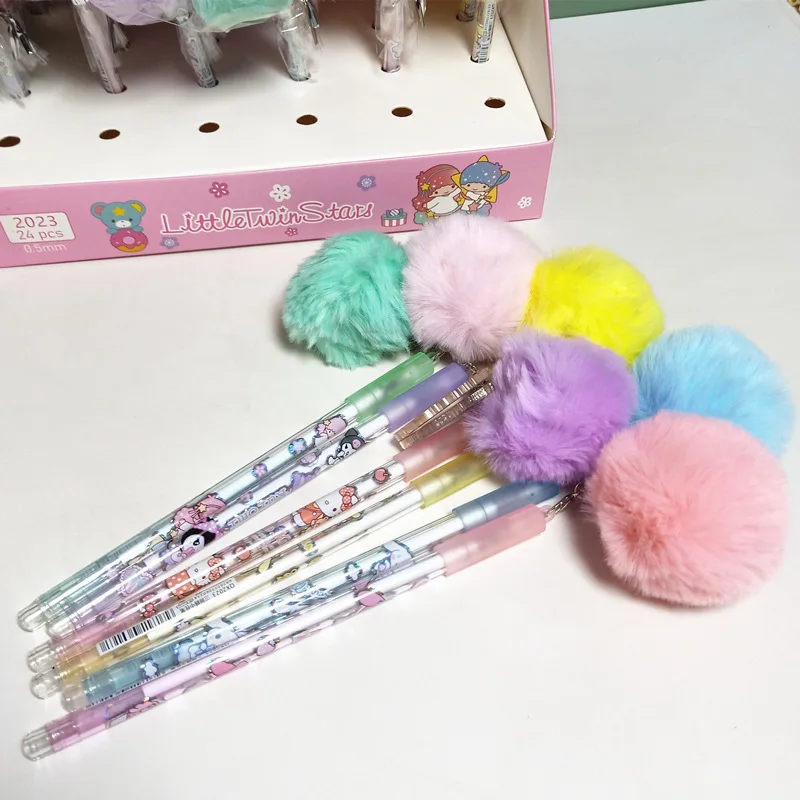 YuBon 24pc/box Kawaii sanrioed Pen Set anime Cute 0.5mm Gel Pen with a plush toy Japanese Stationery School Supply Pen wholesale
