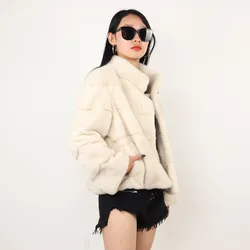 winter mink fur coat natural white color genuine mink fur coat women