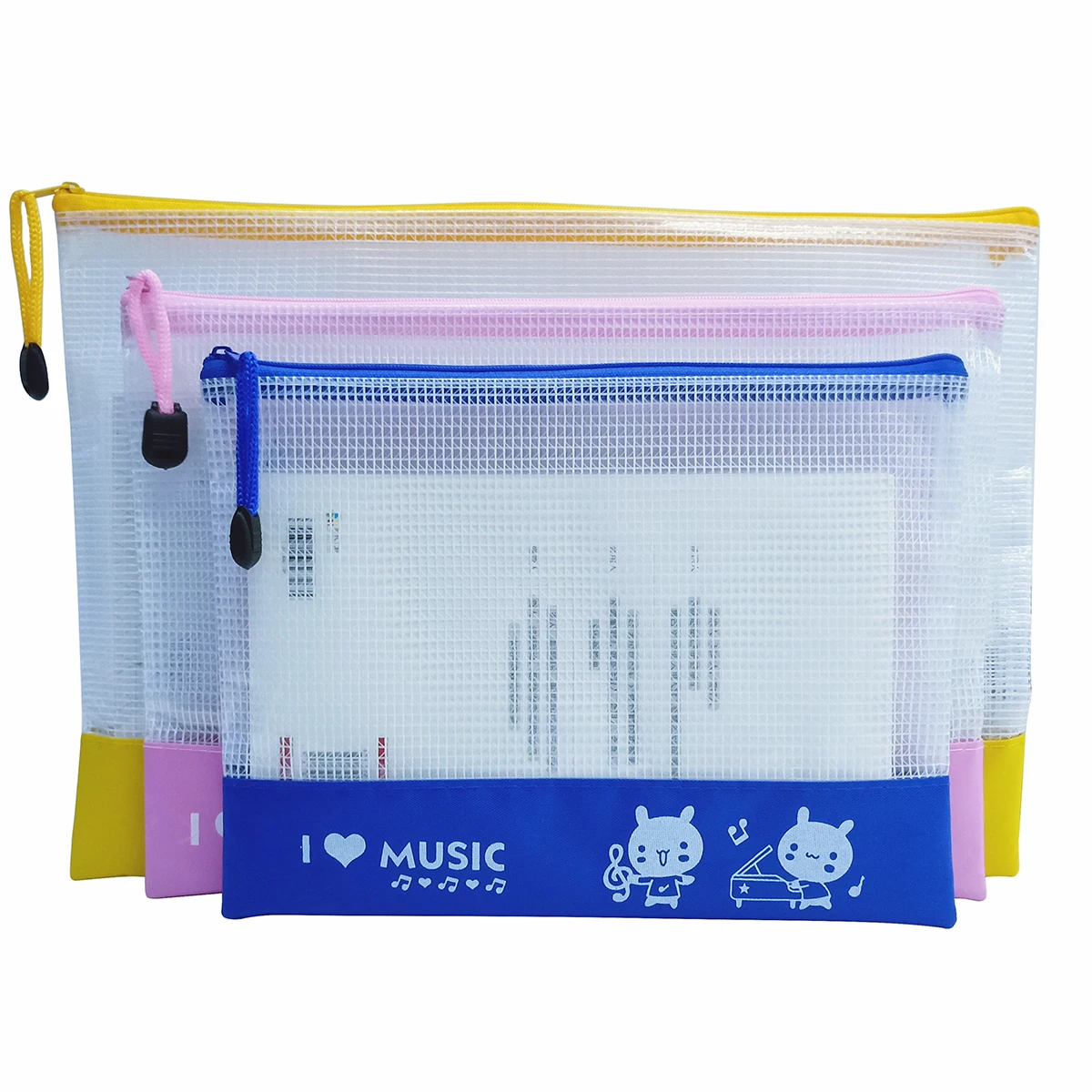 Transparent Plastic PVC Cartoon Mesh Colorful Printed Zipper bags Paper Files Folder Book Pencil Pen Case Bag File Document Bags
