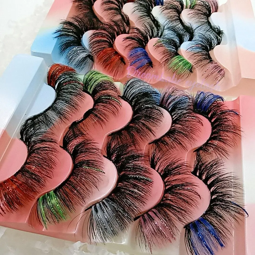 Wholesale faux mink strip lashes with glitter lash strips color 15mm 20mm glitter lashes strips color diamond eyelashes