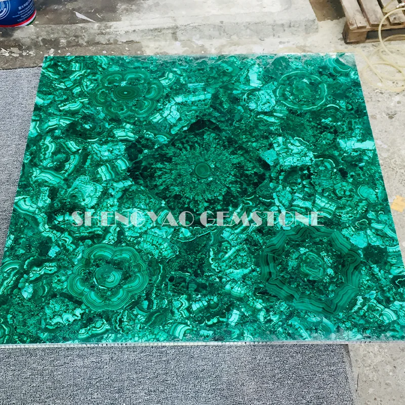 Luxury Design Flower Pattern Big Slabs Semi Precious Stone Panels Green Malachite Slab And Tiles