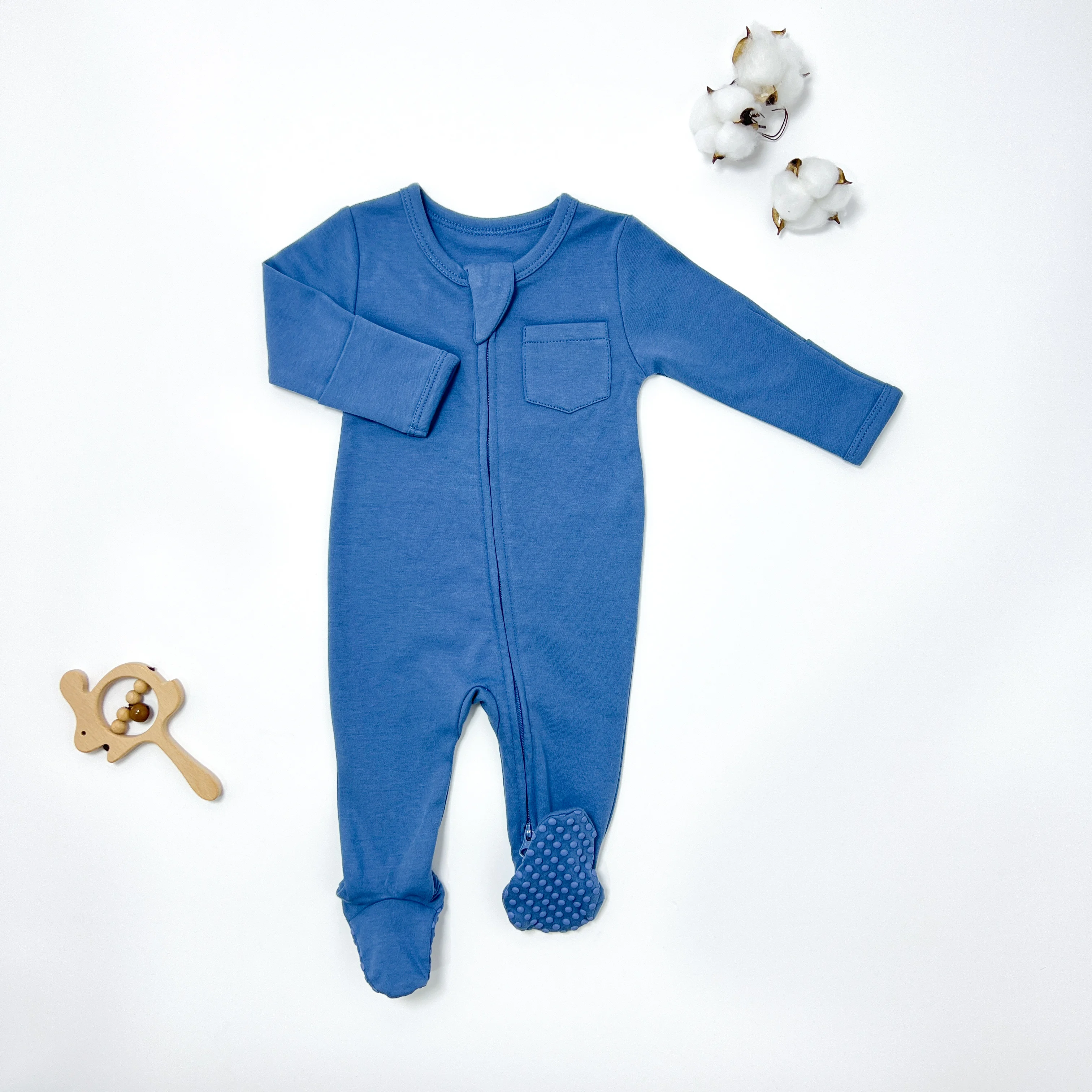 Wholesale Toddler 100% Organnic Cotton Pajamas Long Sleeve Zipper Baby Footed Pajamas Infant Romper