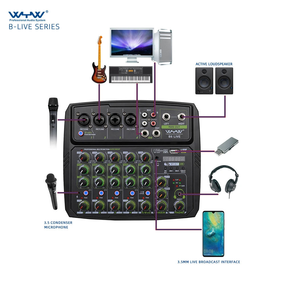 Professional 4 channels portable mini mixer console for live streaming