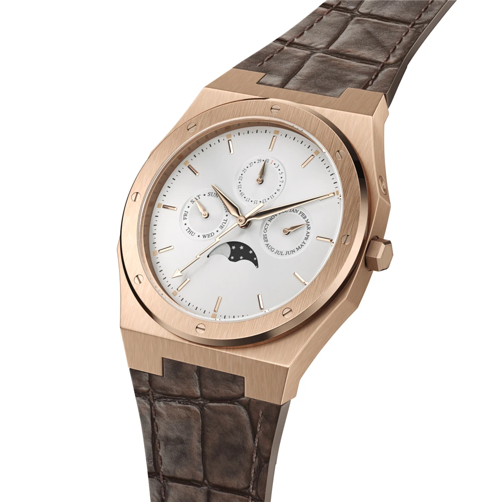 Business Waterproof Chronograph Wristwatches Luxury Men Quartz Multifunctional Simple Leather Moonfaced Watch Manufacturer