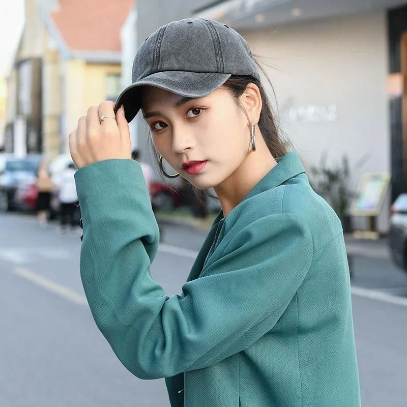 Women Print Demin Washed Distressed Dad Cap Trucker Hat CrissCross Ponytail Baseball Sports Caps